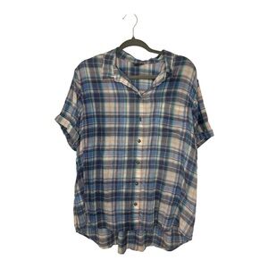 Eddie Bauer Blue Plaid Short-Sleeve Button-Down Shirt